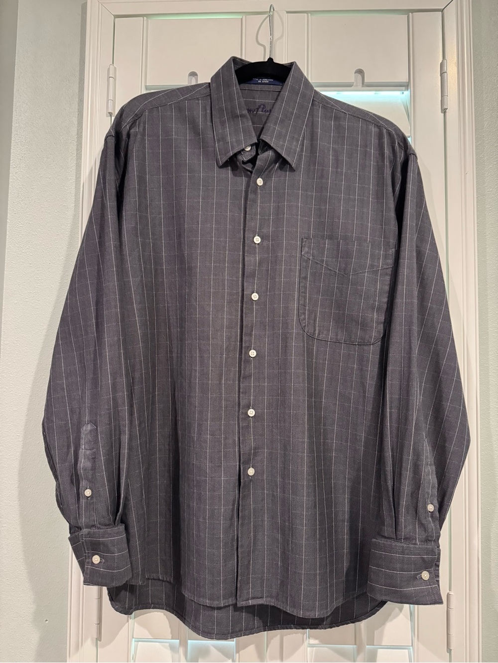 Alan Flusser Charcoal Gray Pinstripe Dress Shirt with French Cuffs